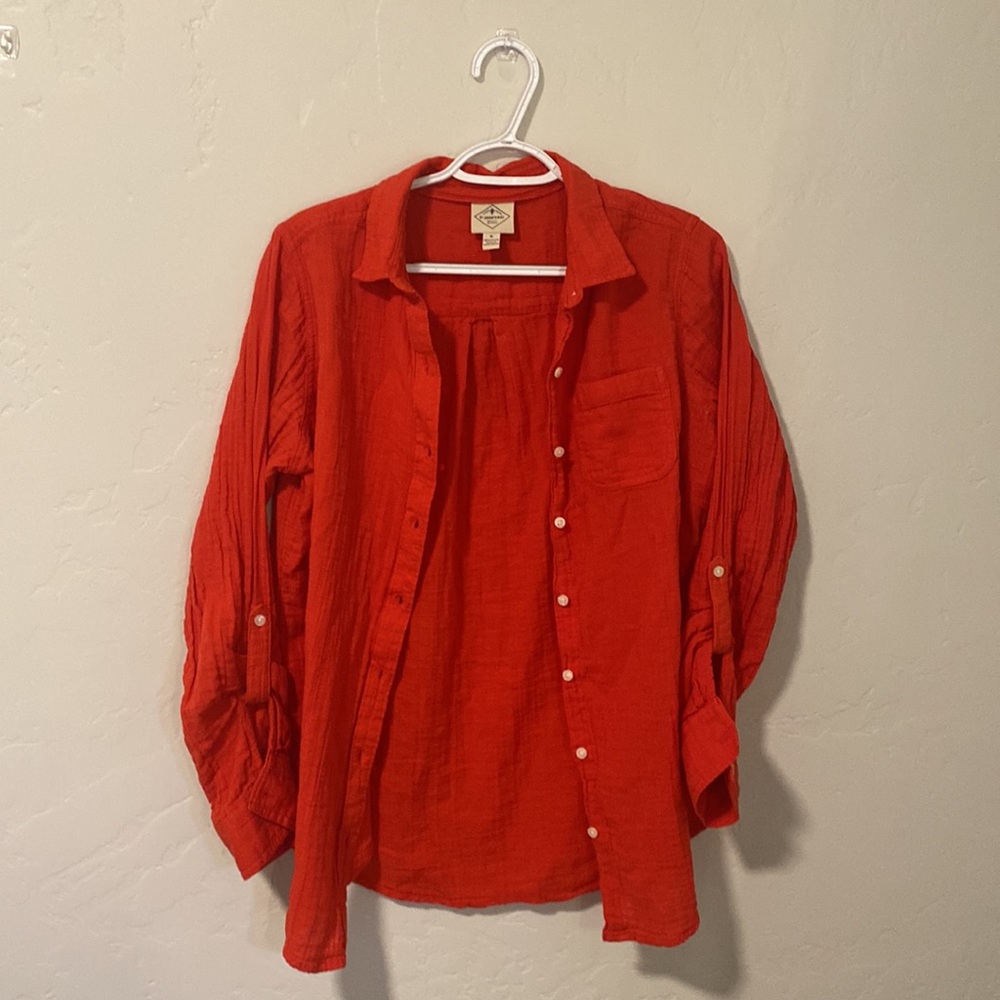 New Long-Sleeve Button-Up Red Blouse - Picture 14 of 14